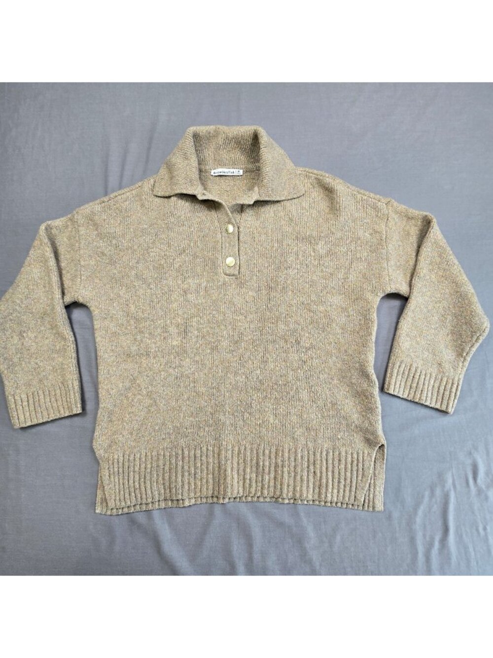 Abercrombie & Fitch M Womens Pullover Sweater Tan Button-Collar Classic Wool